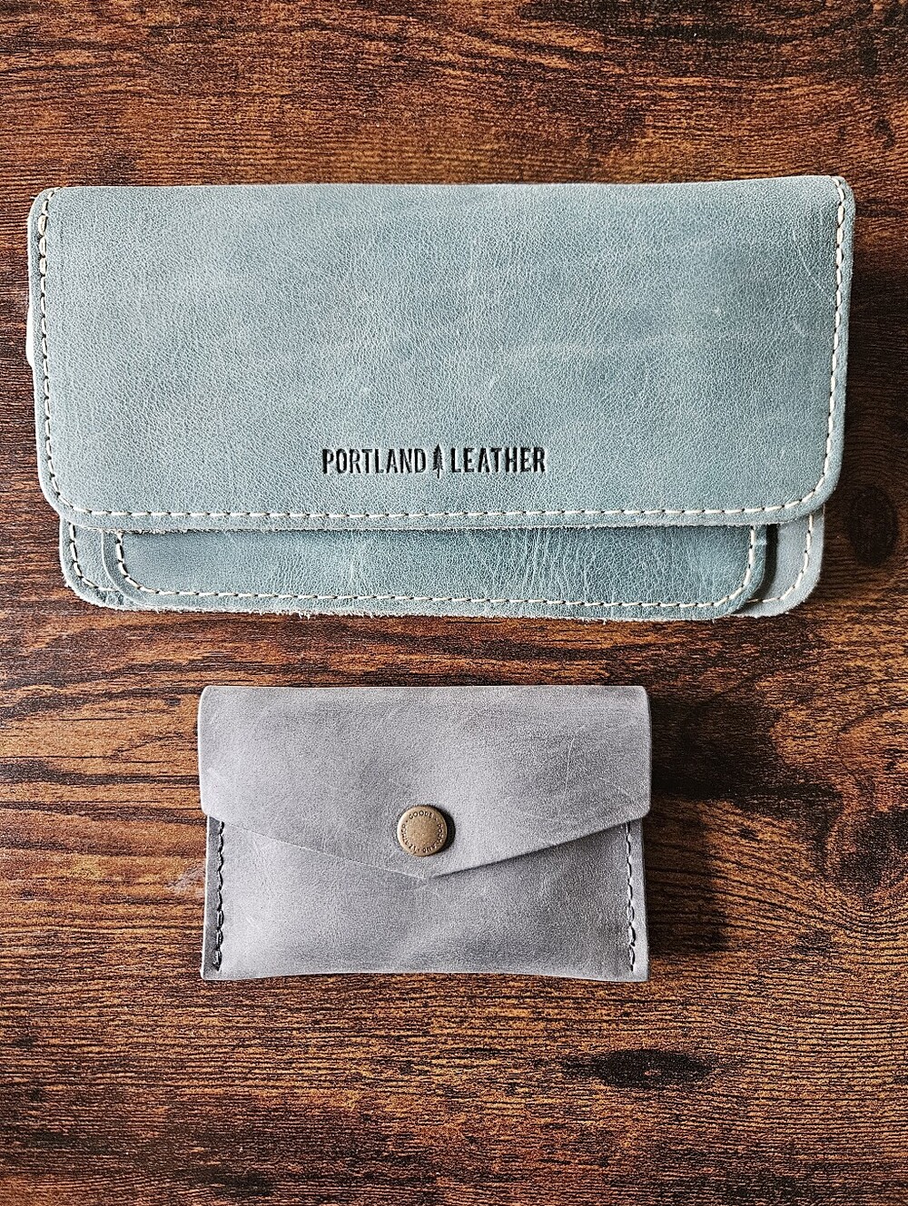Portland Leather Bundle - Lily Wristlet - Aqua & Mini Envelope - Storm